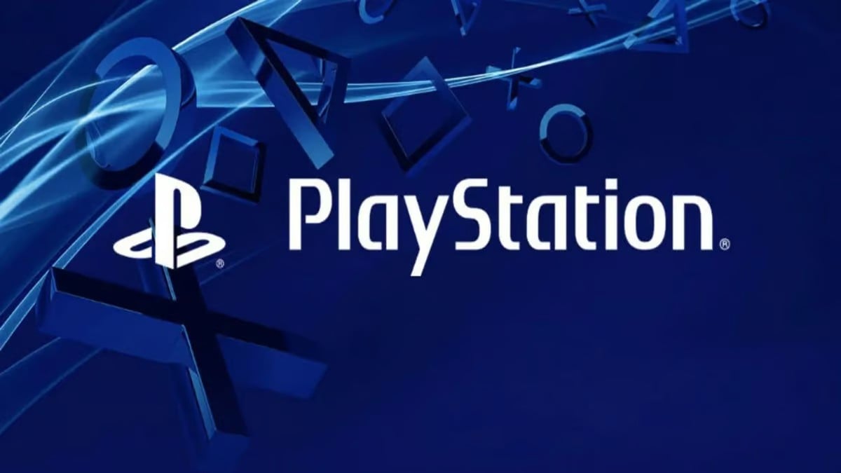 PlayStation logo atop a navy blue background with light blue effects
