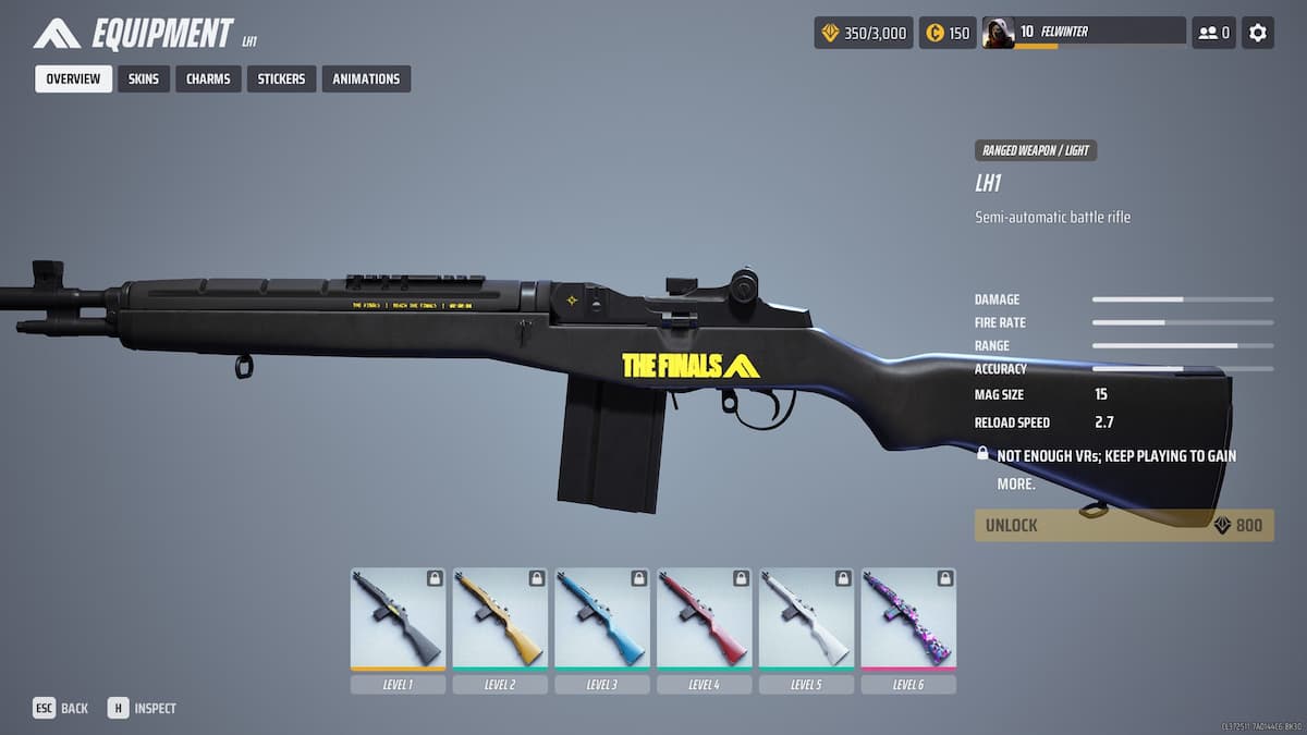 LH1 weapon overview screen in THE FINALS