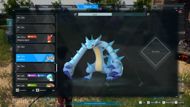 An in game image of Cryolinx in the Paldeck from Palworld