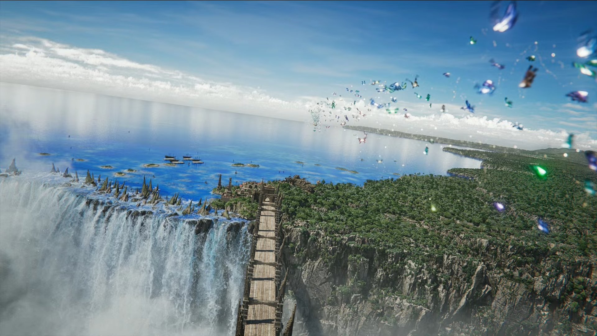 Final Fantasy XIV promotional image showing a sea and greenery.