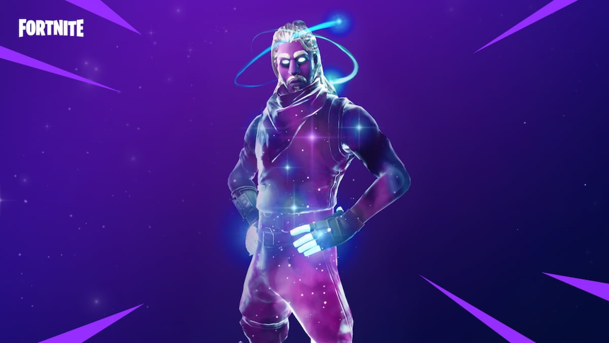 Fortnite skin with a purple galaxy body