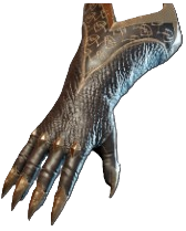 Silver gloves with sharp finger tips and gold accents