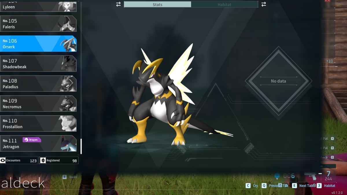 Orserk's Paldeck page in Palworld.