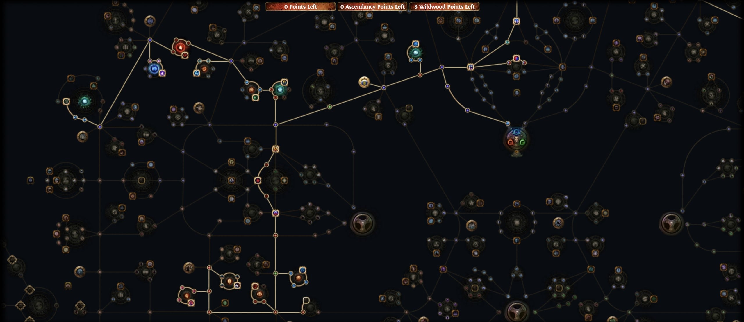 An image of the lower half of the Necromancer's preferred passive skills in Path of Exile.