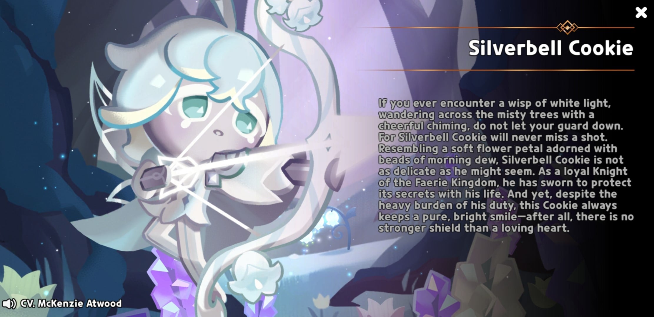 Silverbell Cookie, showing his white gear and bow and arrow.