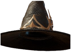 A wizard hat from Enshrouded with a gold accent on the front