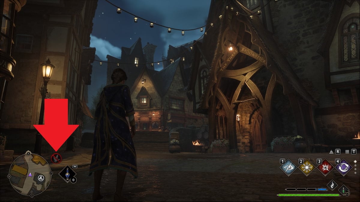 The no flight icon highlighted in Hogwarts Legacy.