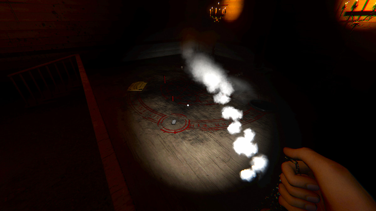Burning Tier III Incense in the chapel in Phasmophobia.