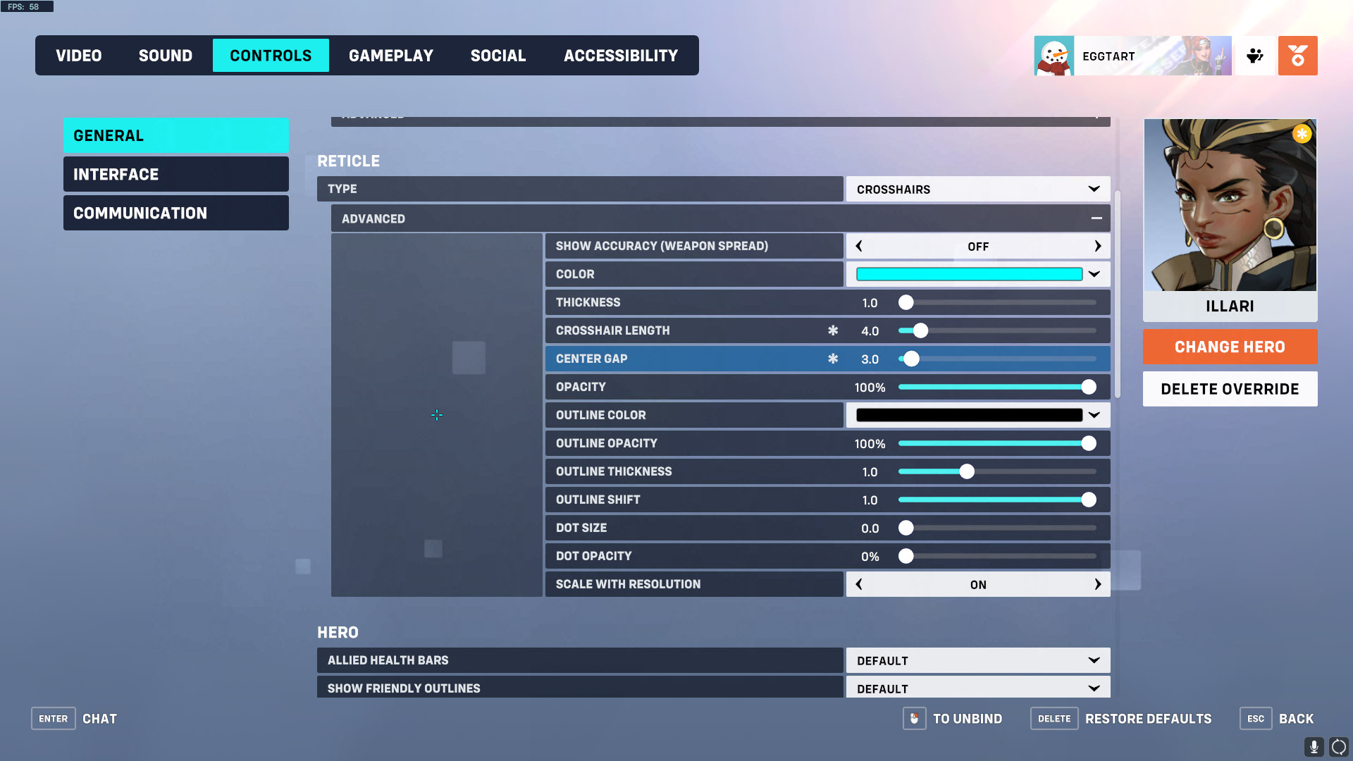 Recommended crosshair settings for Illari in Overwatch 2.