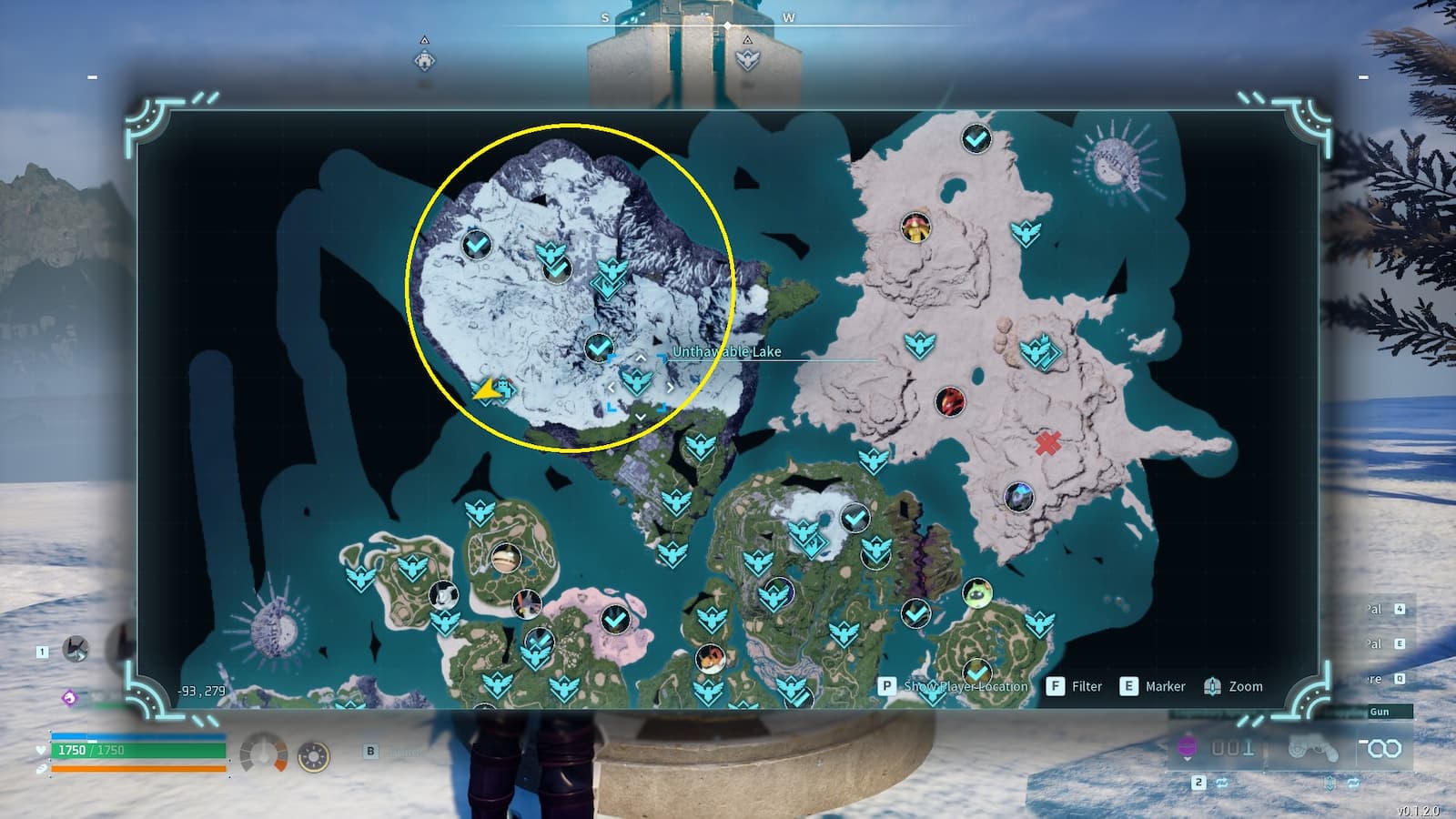 Map image showing the Astral Mountains in Palworld