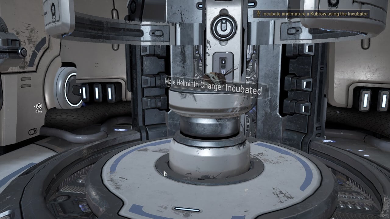 An incubated Kubrow in Warframe after incubation is complete.