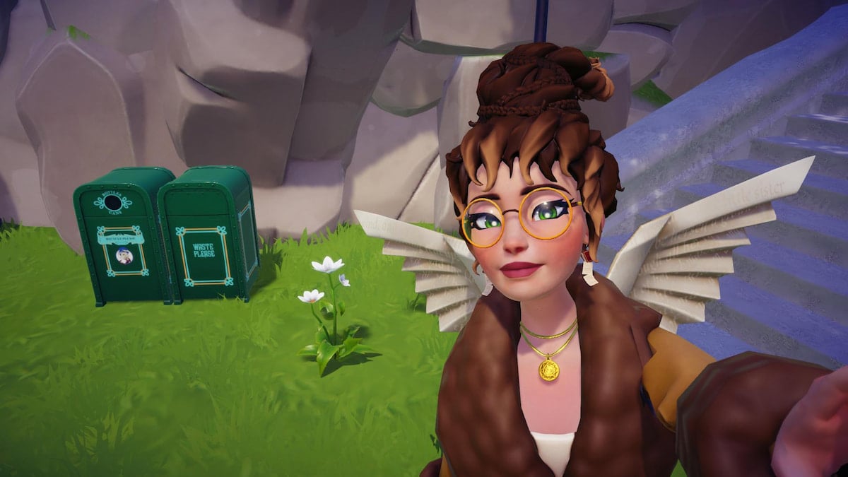 Taking a picture with a White Daisy in Disney Dreamlight Valley.