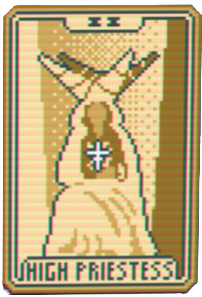 The high Priestess Tarot Card from Balatro, showing readers a priest wearing a regal crown