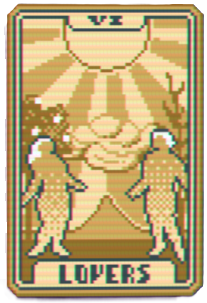 The Lovers Balatro Tarot card, showing two people beneath a shining sun