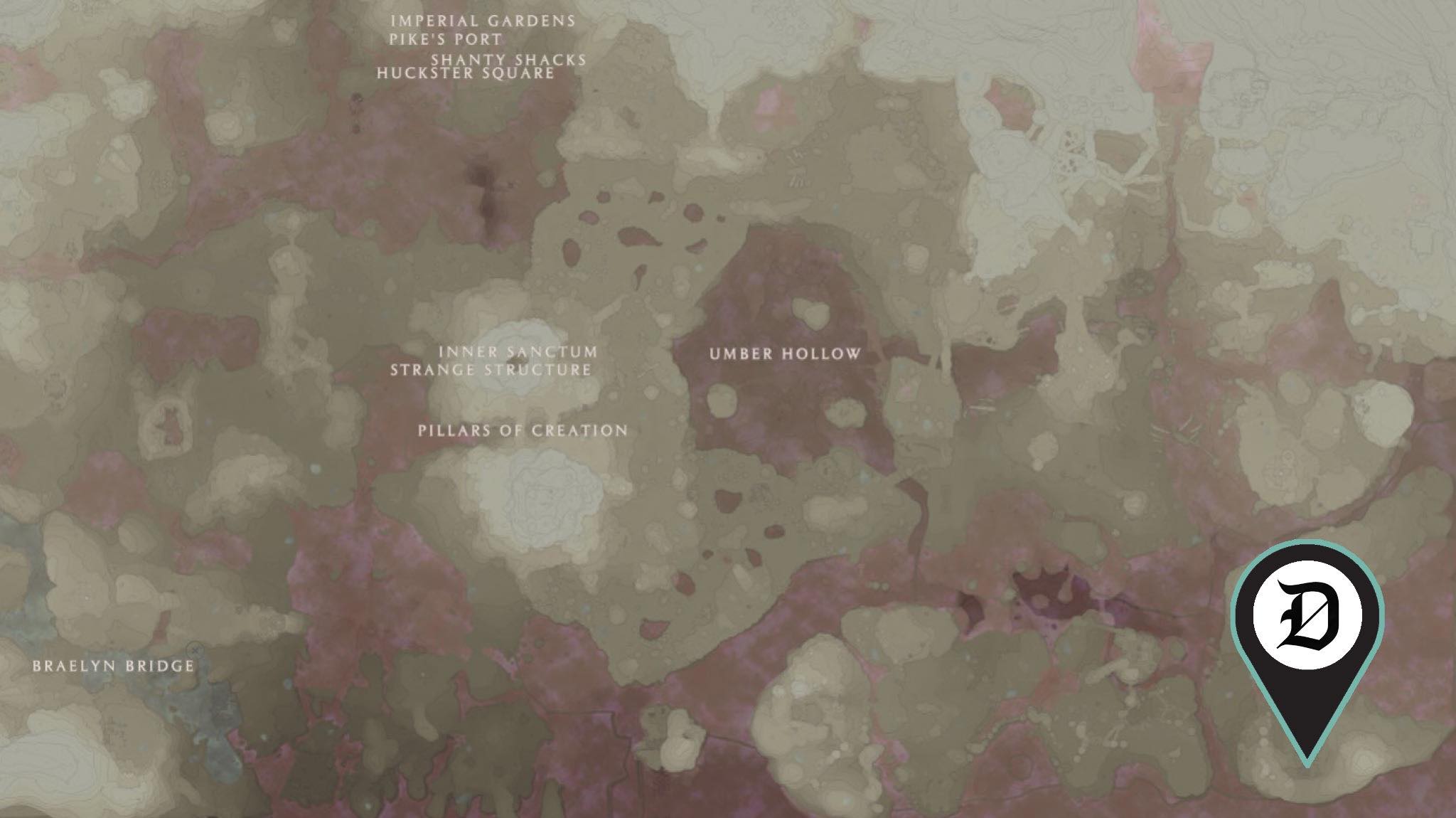 The location of the Sun Temple in Kindlewastes.
