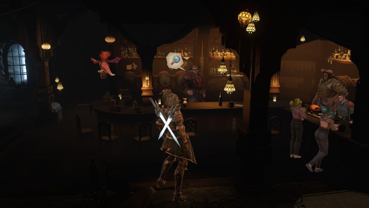 A screenshot of Lancelot in front of Zathba for a Curio appraisal in Granblue Fantasy: Relink