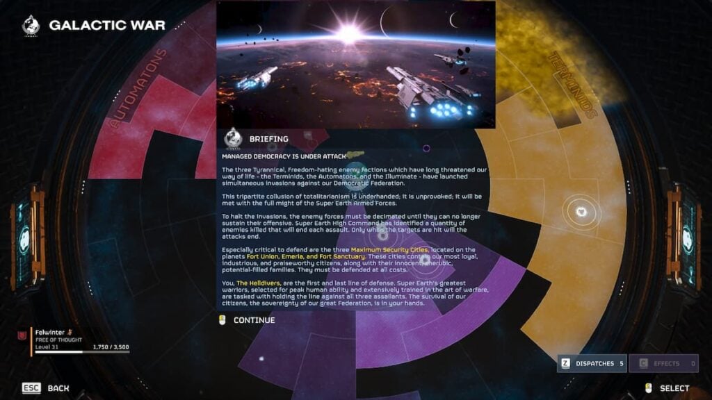 Major Order briefing in Helldivers 2