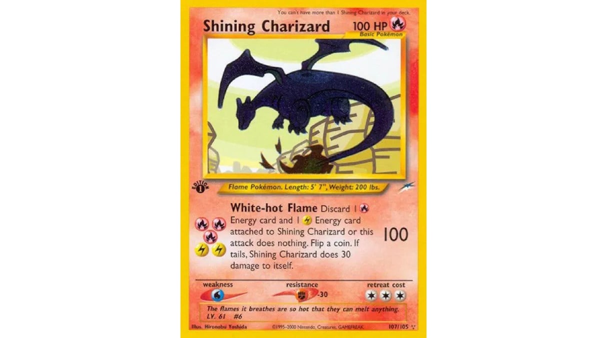 1st Edition Shining Charizard Pokémon card.