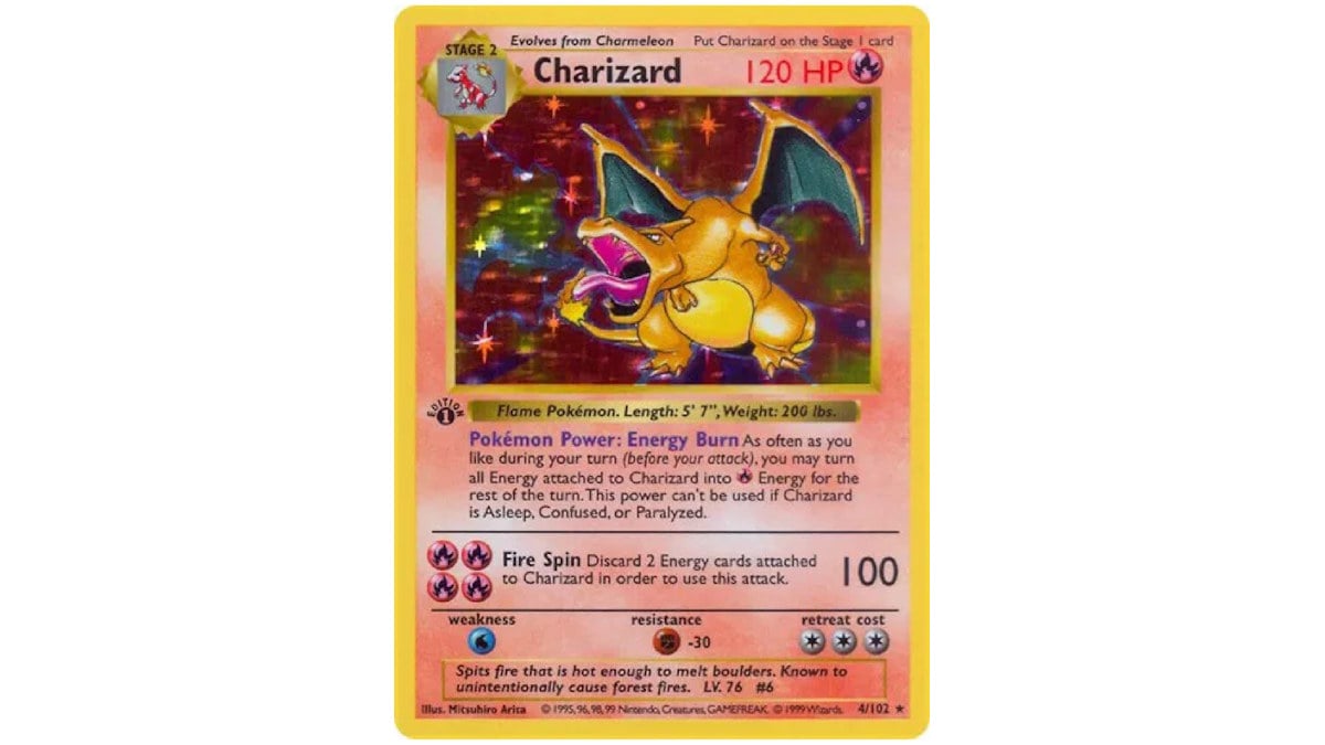 1st Edition Base Set Charizard Pokémon card.