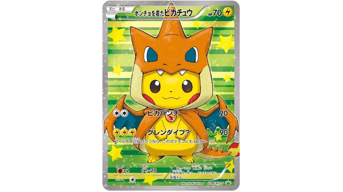 Charizard poncho Pikachu XY Promo Pokémon card.