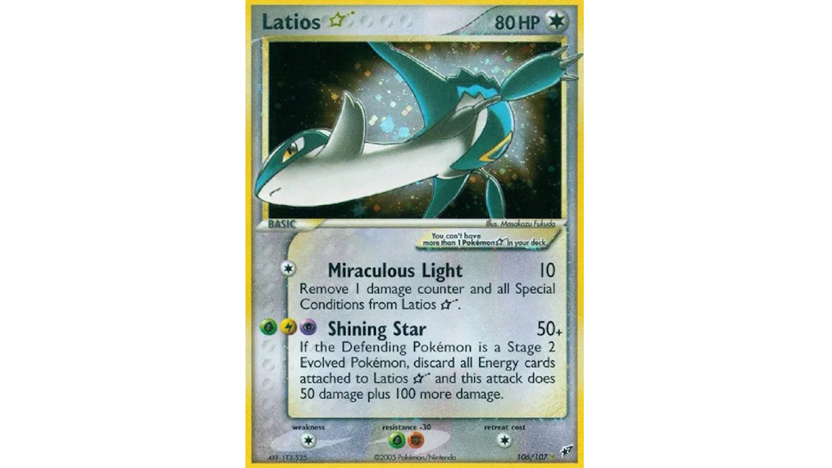 Gold Star Latios Pokémon card.