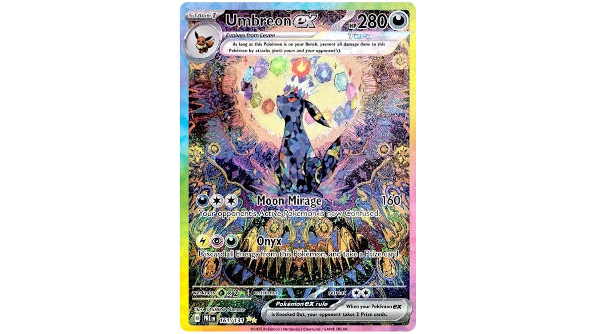 Prismatic Evolution Umbreon Pokémon card.