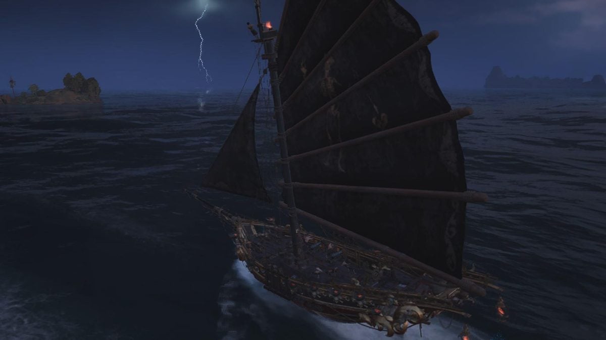 sailing ship in skull and bones