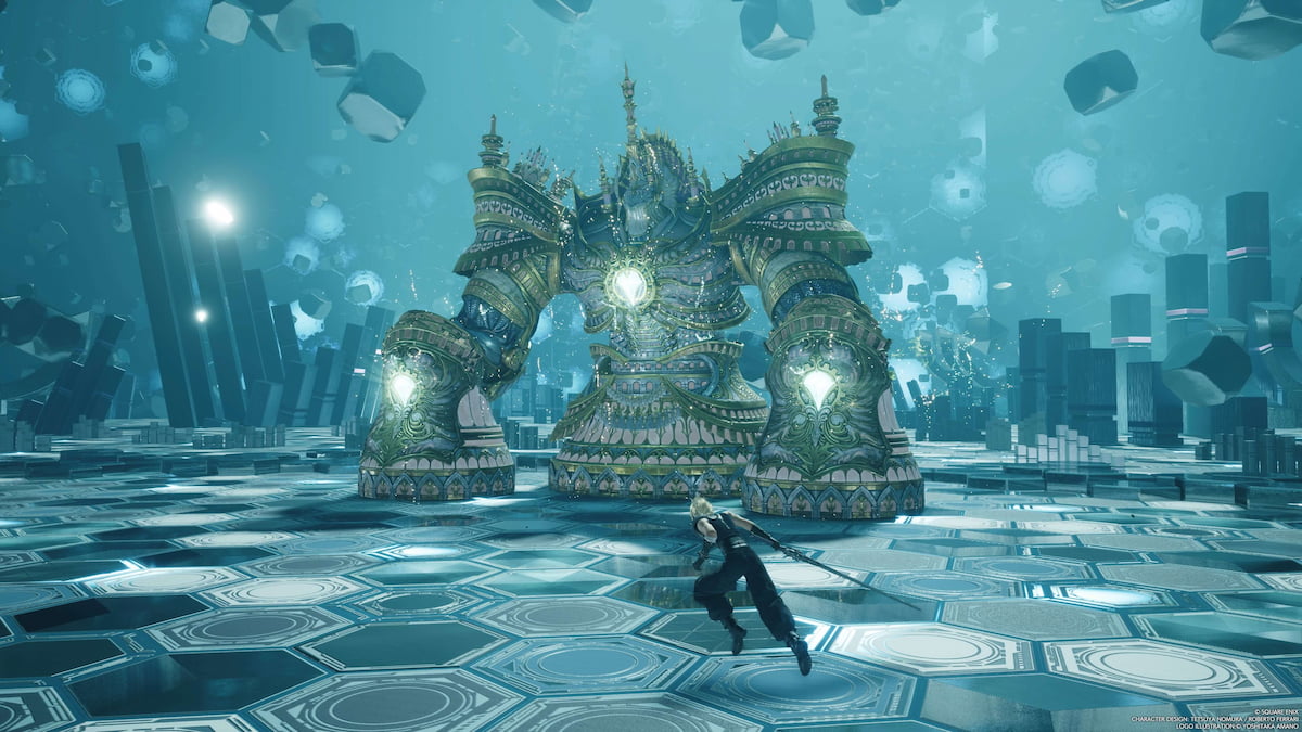 Cloud fighting Alexander in Final Fantasy 7 Rebirth