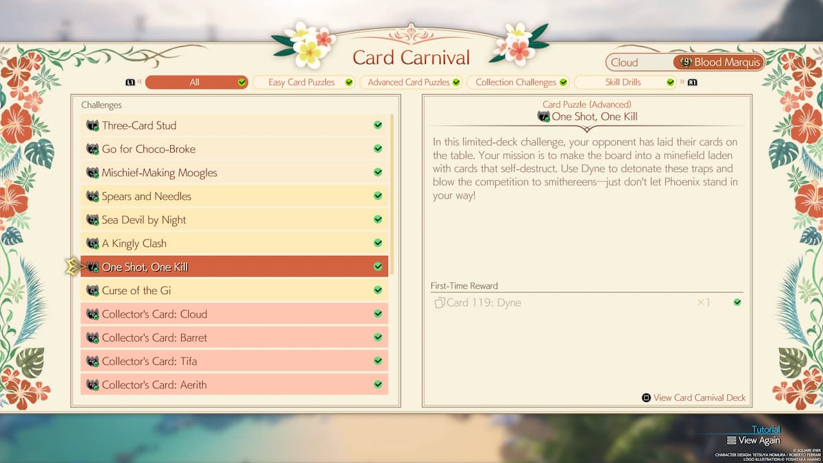 One Shot One Kill Card Carnival Challenge in FF7 Rebirth