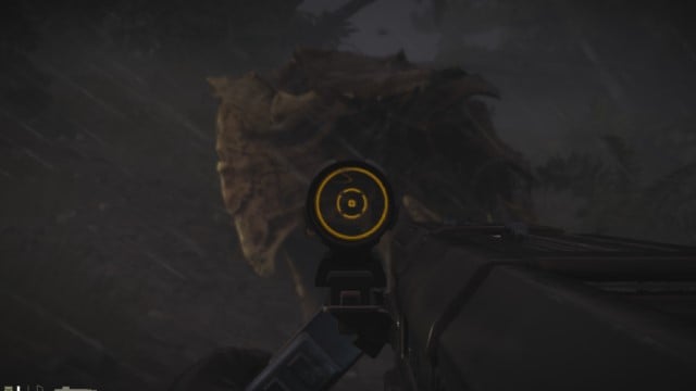 A Hell Diver aims his Autocannon at the corpse of a Charger in Helldivers 2.