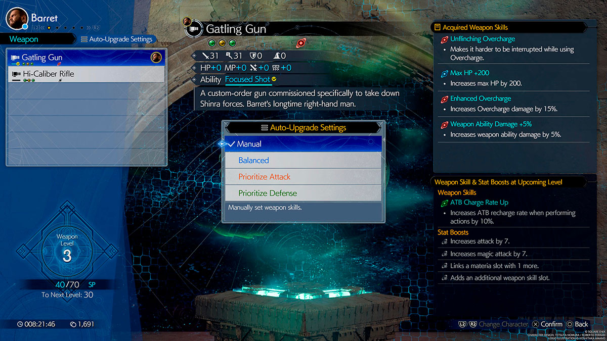 Option to choose how to spend SP points in Weapon Upgrades FF7R