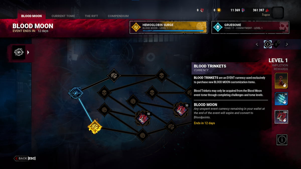 Blood Moon tome screen in Dead by Daylight