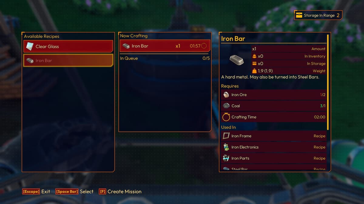 Lightyear Frontier Iron Ore recipe