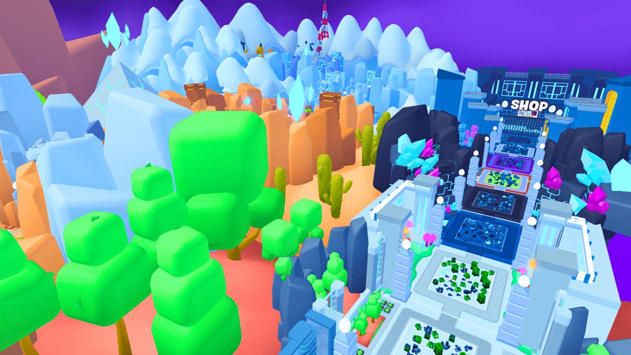 A colorful block area in Tech World in Pet Sim 99