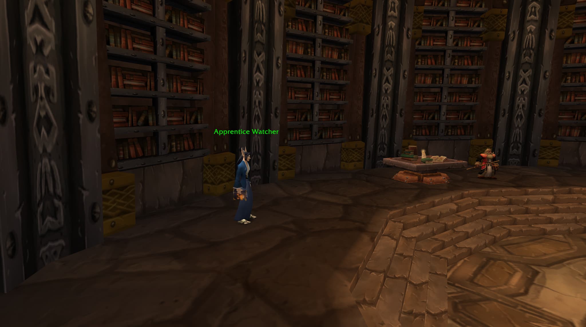 Apprenctice Watcher High Elf NPC in WoW Classic Hardcore, particularly and specifically found in the Ironforge Hall of Explorers