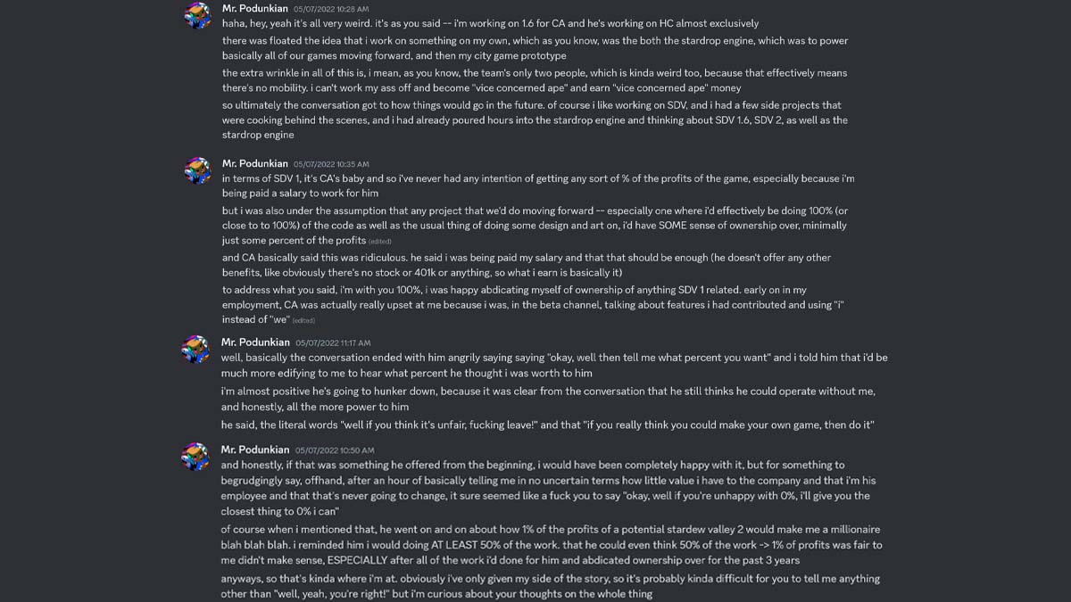 Arthur Lee Stardew Valley Discord conversation