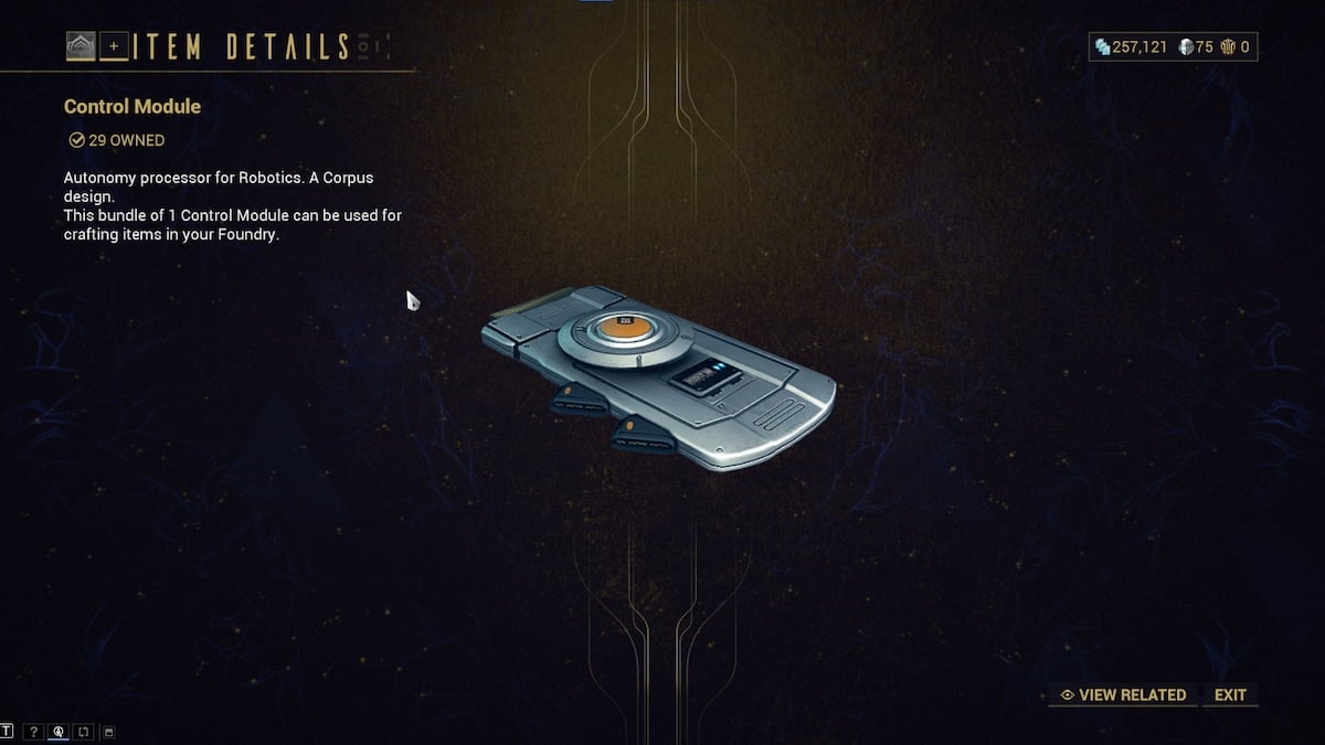 Control Modules in Warframe inventory