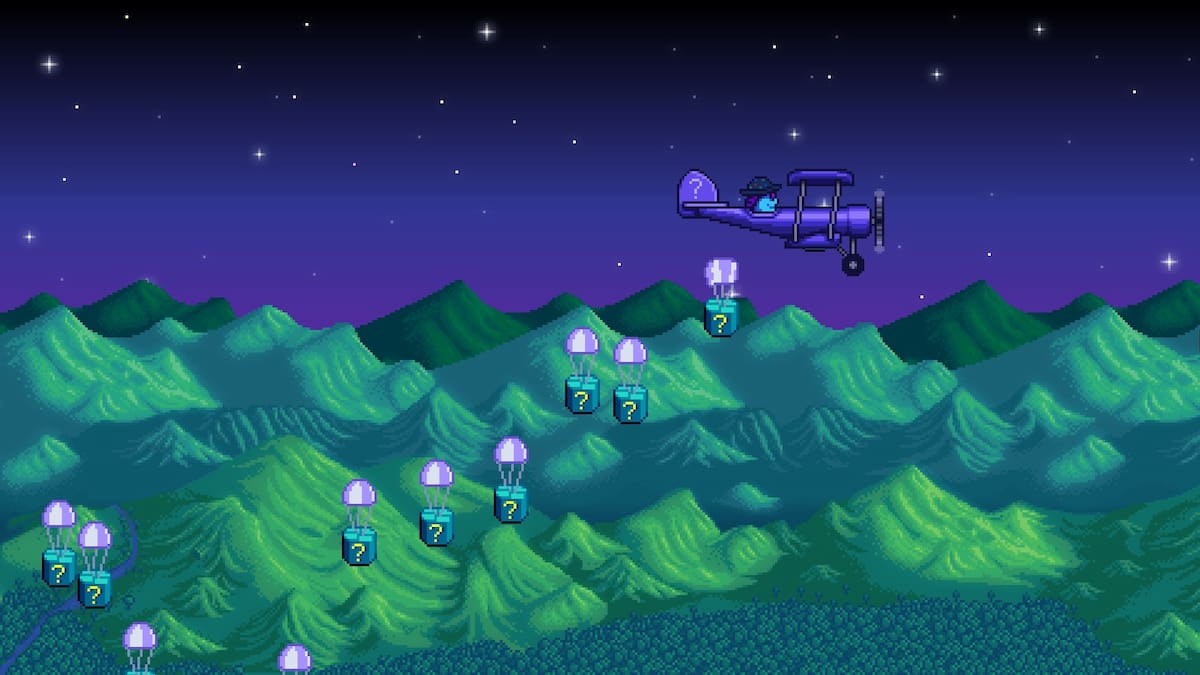 Mystery Boxes being dropped in Stardew Valley.