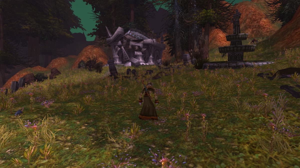 An Undead Priest in WoW Classic in the starting zone Deathknell, Tirisfal Glades