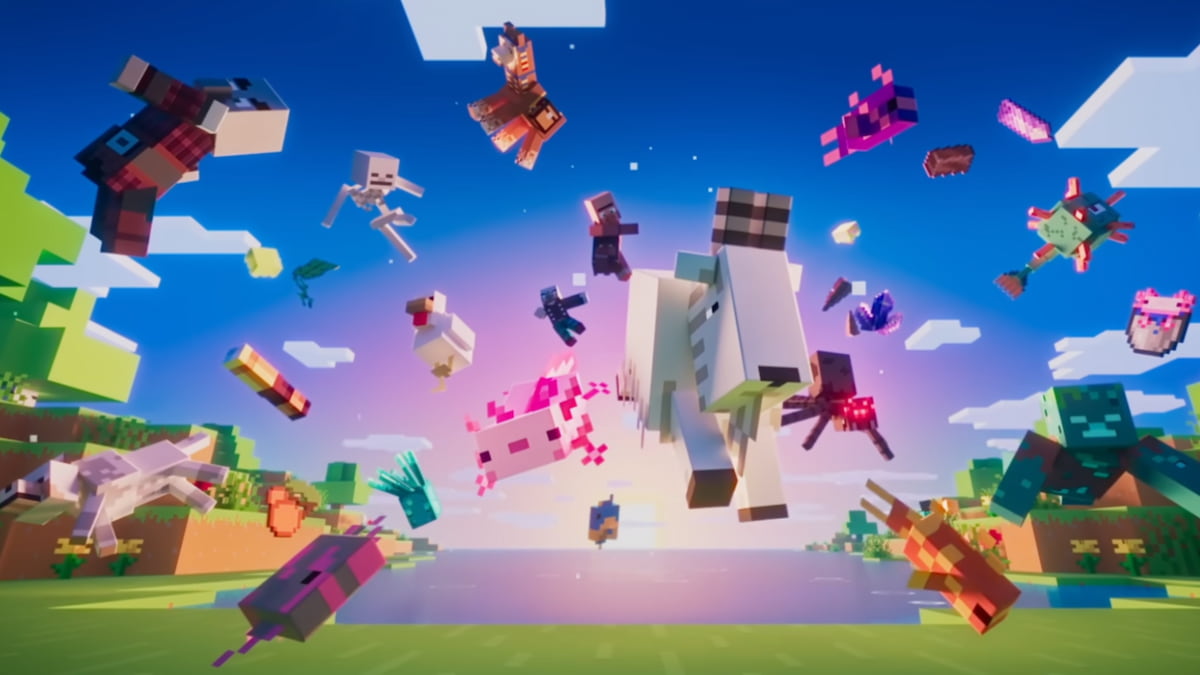 A bunch of jumping mobs in Minecraft.