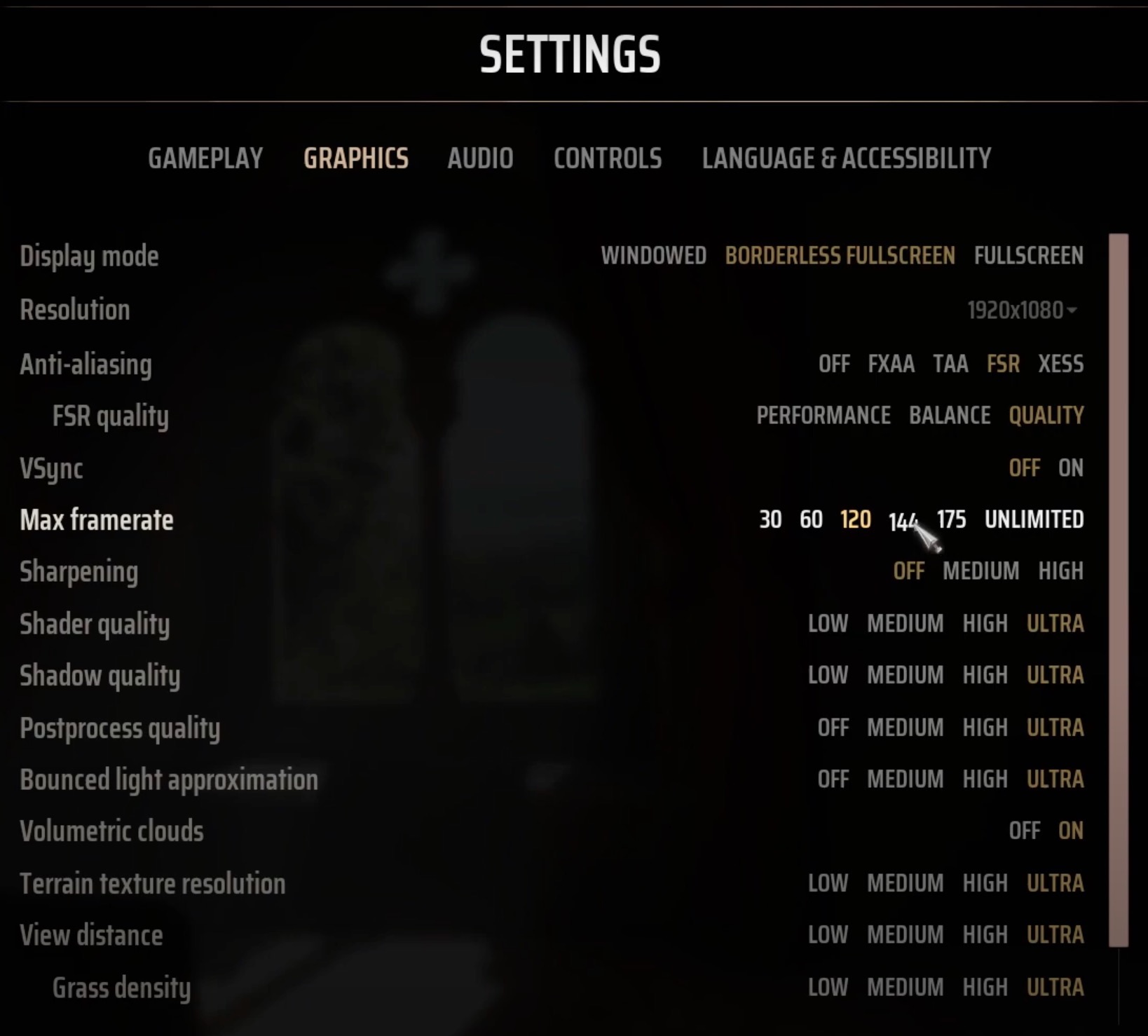 Max frame rate setting in Manor Lords.