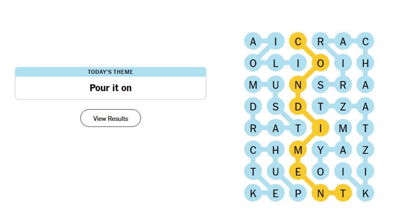The April 30 Strands solution showing Condiments in yellow as the Spangram.