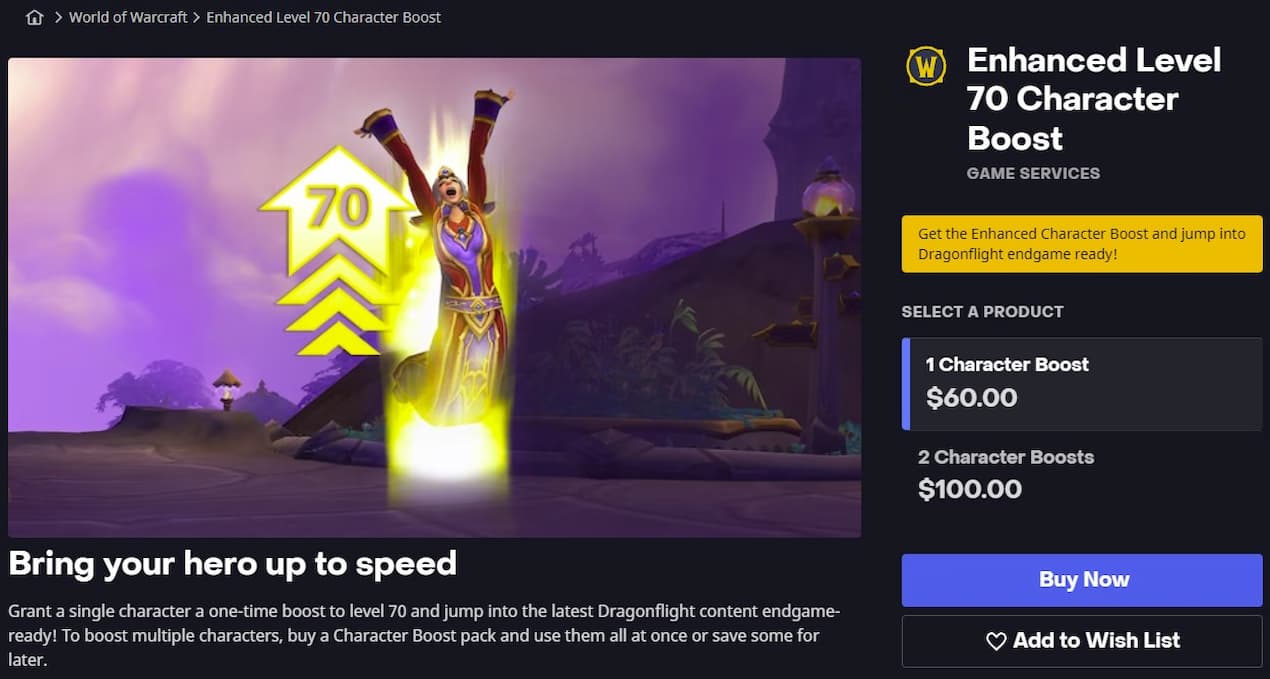 An ad for a character leveling boos in WoW