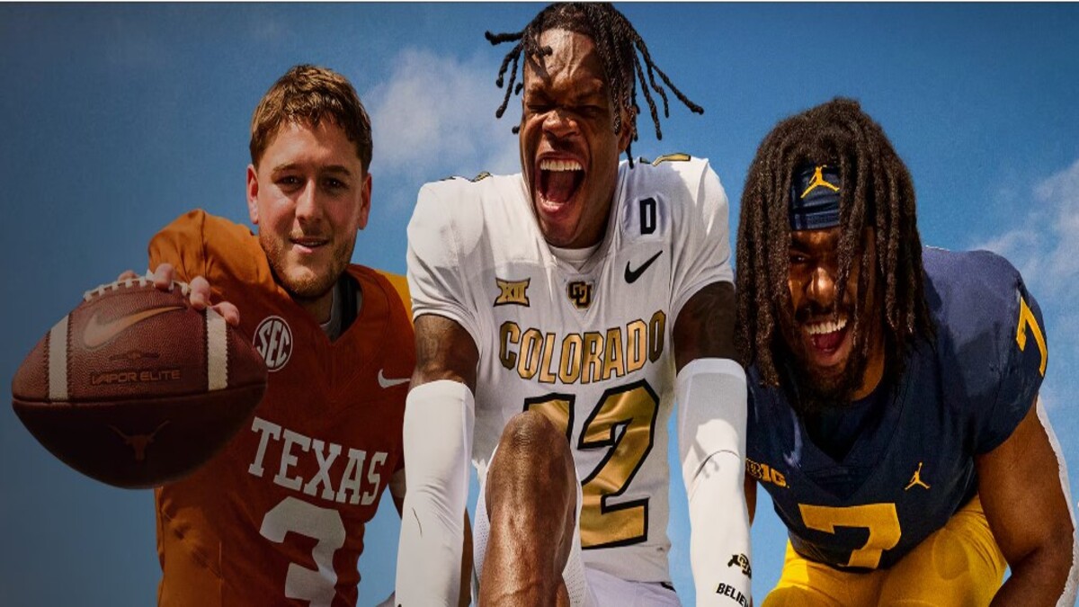 Three players in a EA College Football 25 poster