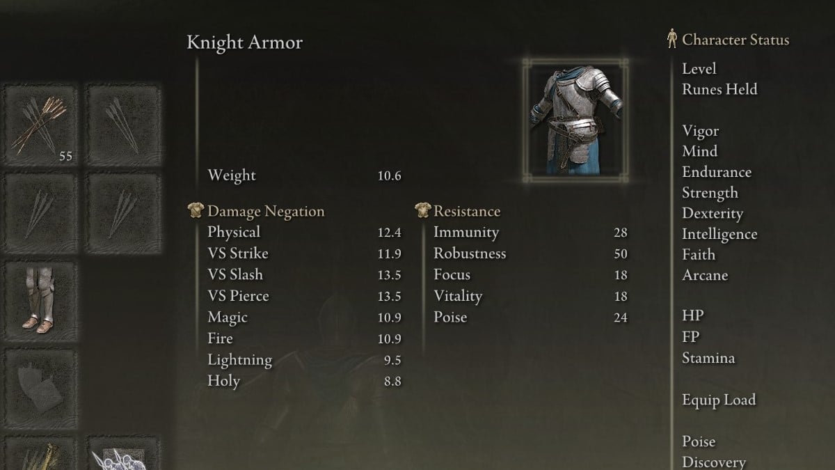 The Knight Armor item in the menus of Elden Ring