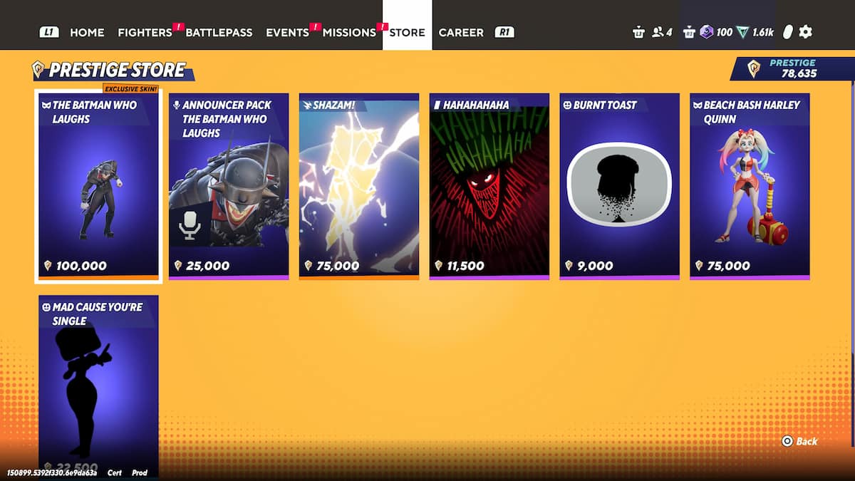 MultiVersus Prestige Store and items.