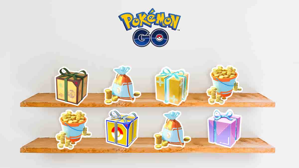Pokemon Go Web Store shelves with items.