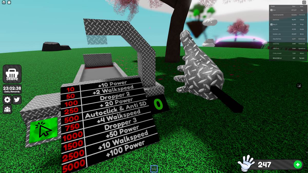 Roblox player is looking at a Tycoon with the Tycoon glove