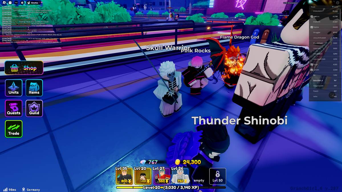 Skull Warrior in Anime Defenders walking behind a player