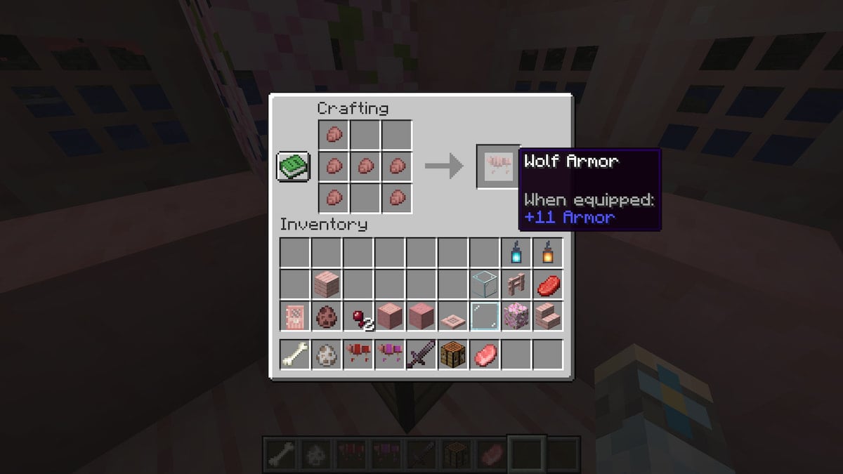 Crafting Wolf Armor in Minecraft.